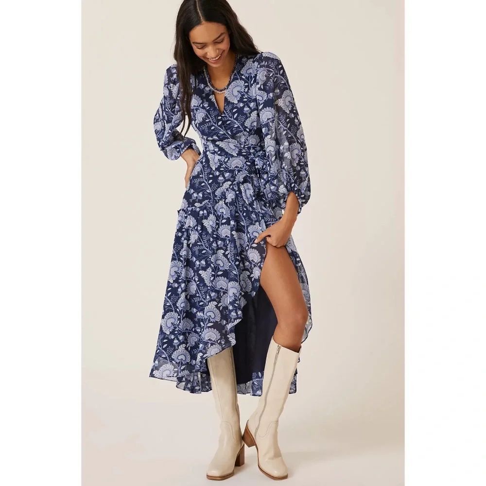 Anthropologie Hutch Geo Wrap Maxi Dress